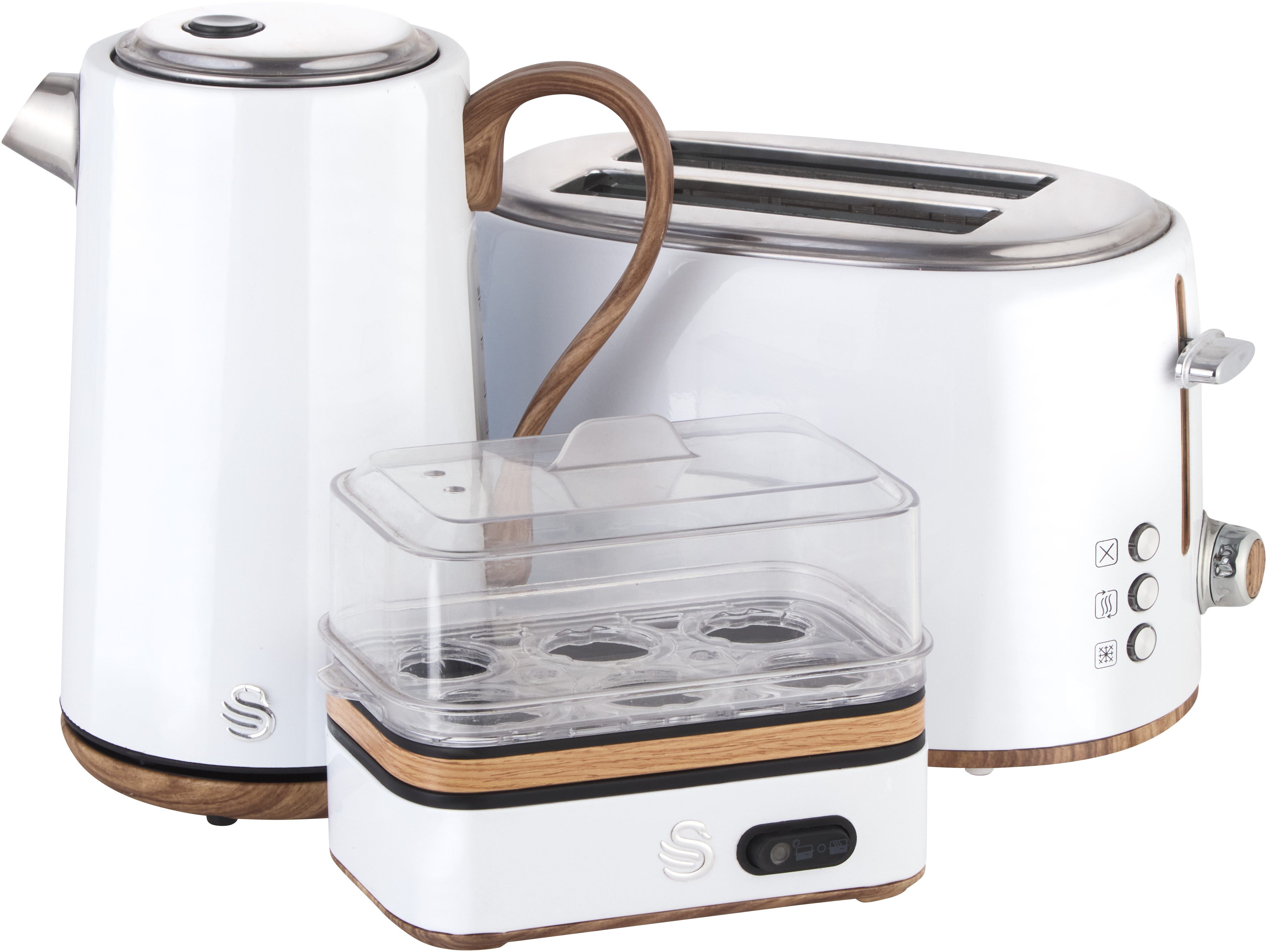 White Cordless Kettle & 2 Slice Toaster & Egg Boiler Breakfast Pack
