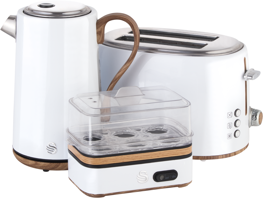 White Cordless Kettle & 2 Slice Toaster & Egg Boiler Breakfast Pack