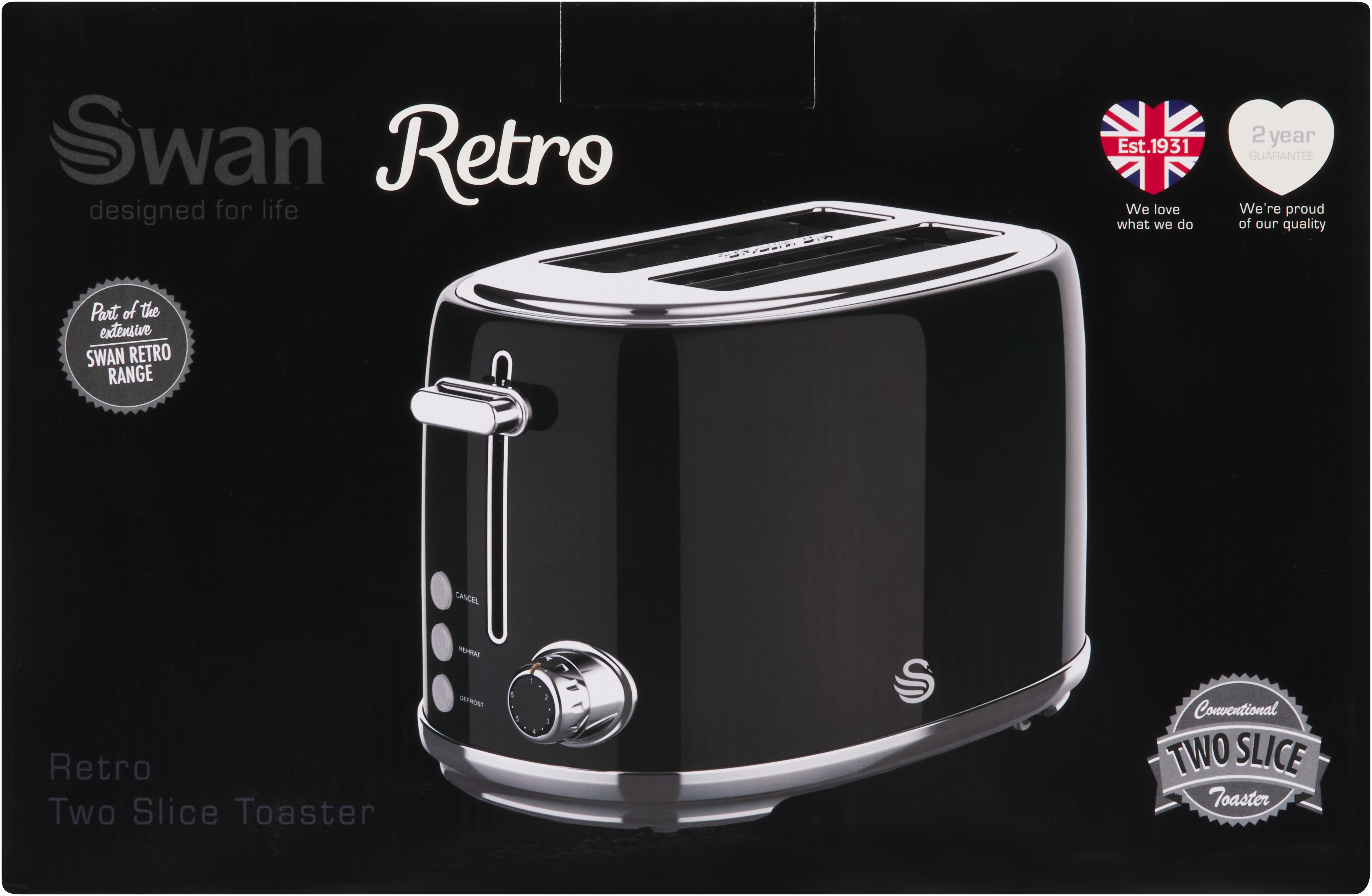 Swan Retro Toaster Glossy Black