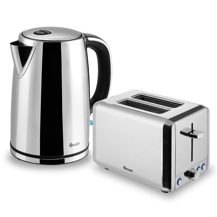 Classic Polished Stainless Steel Cordless Kettle & 2 Slice Toaster