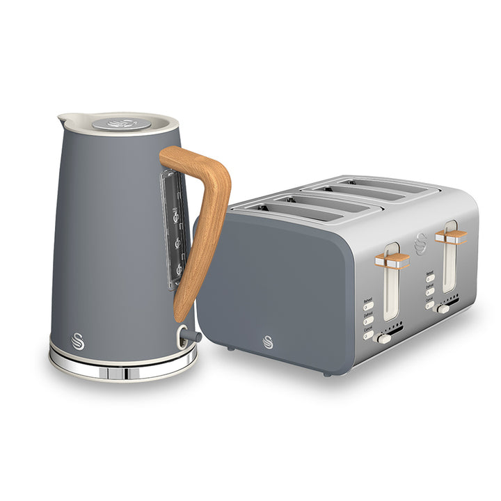 Nordic Slate Grey Cordless Kettle & 4 Slice Toaster