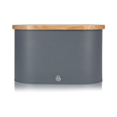 Swan Oval Bread Bin with Bamboo Cutting Board Lid - Slate Grey