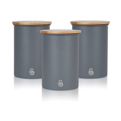 Swan 3 Piece Canister Set with Bamboo Lids - Slate Grey