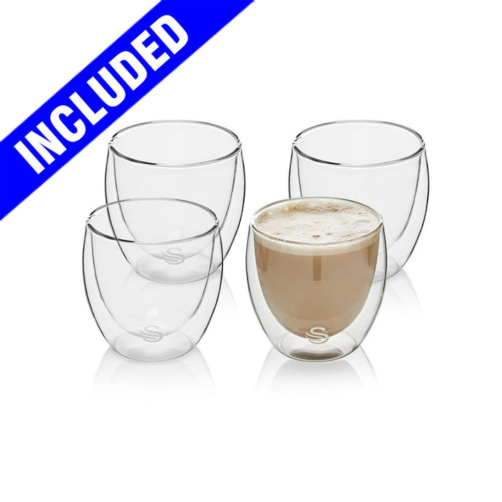 Nordic Slate Grey Espresso Maker with 4 Double Wall Cappuccino Glasses