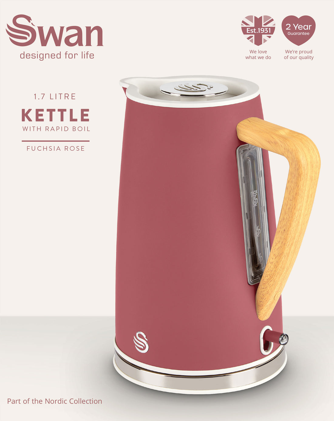 Swan Nordic Fuchsia Rose Cordless Kettle