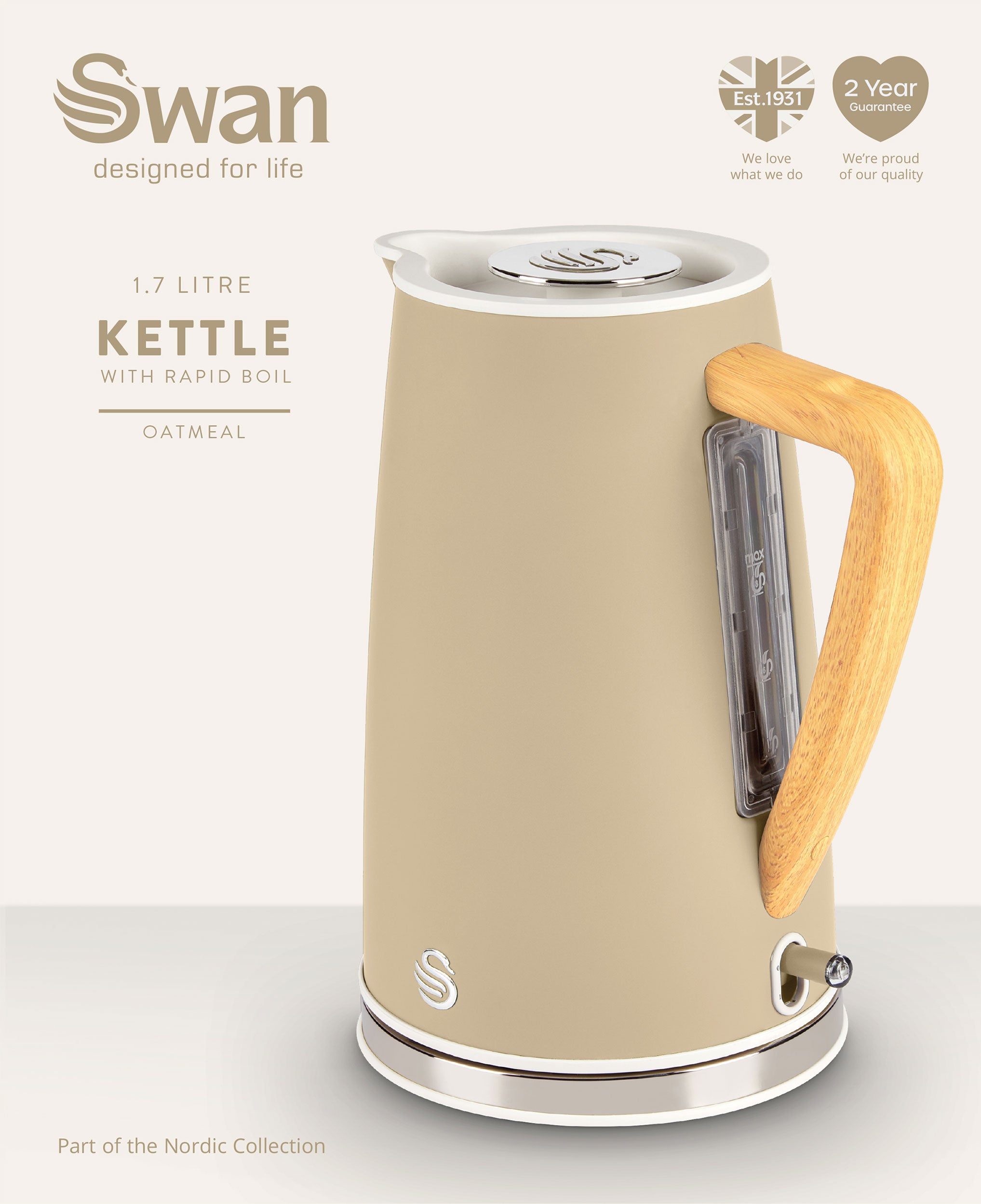 Swan Nordic Oatmeal Cordless Kettle