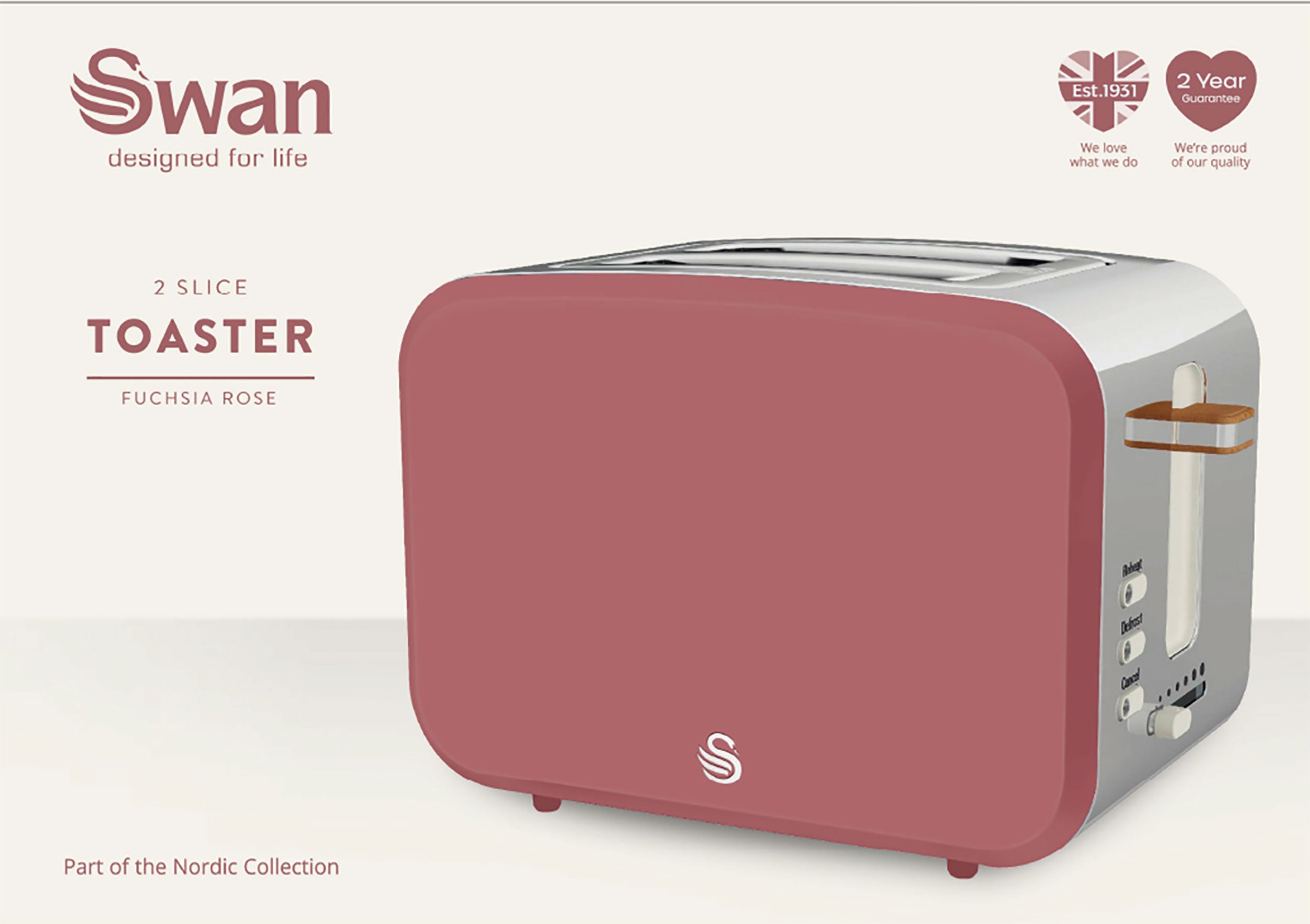 Swan Nordic Fuchsia Rose 2 Slice Toaster