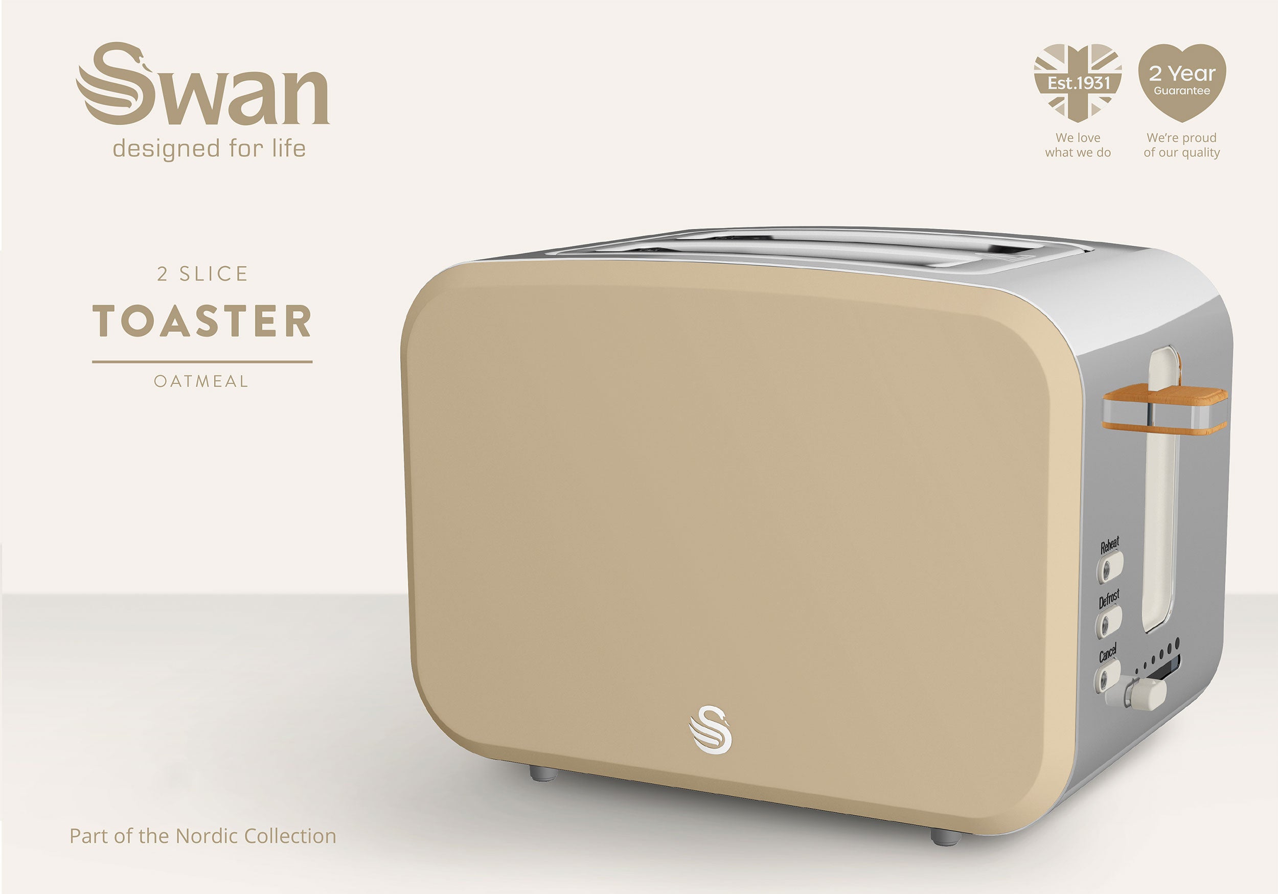 Swan Nordic Oatmeal 2 Slice Toaster