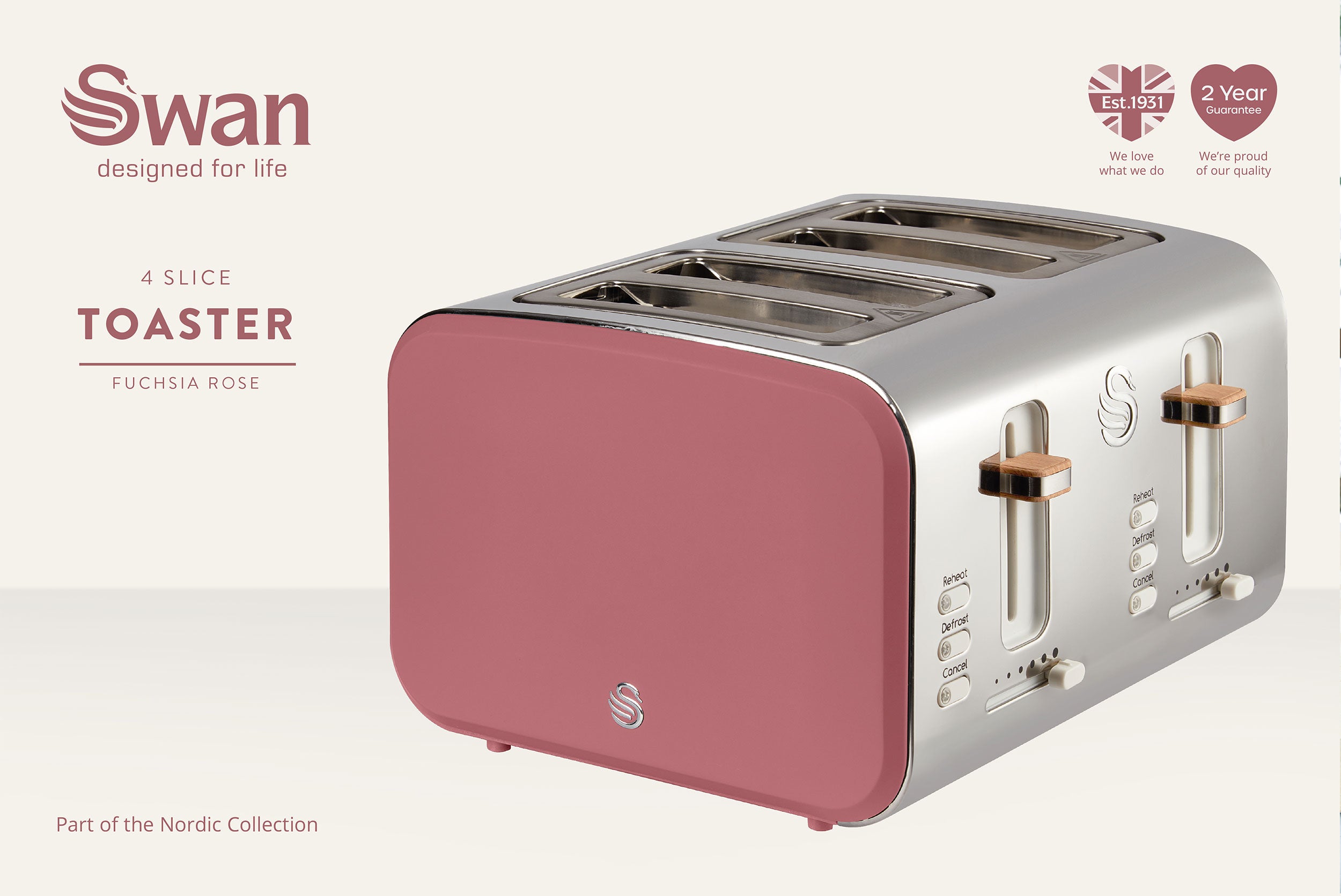 Swan Nordic 4 Slice Toaster - Fuchsia Rose