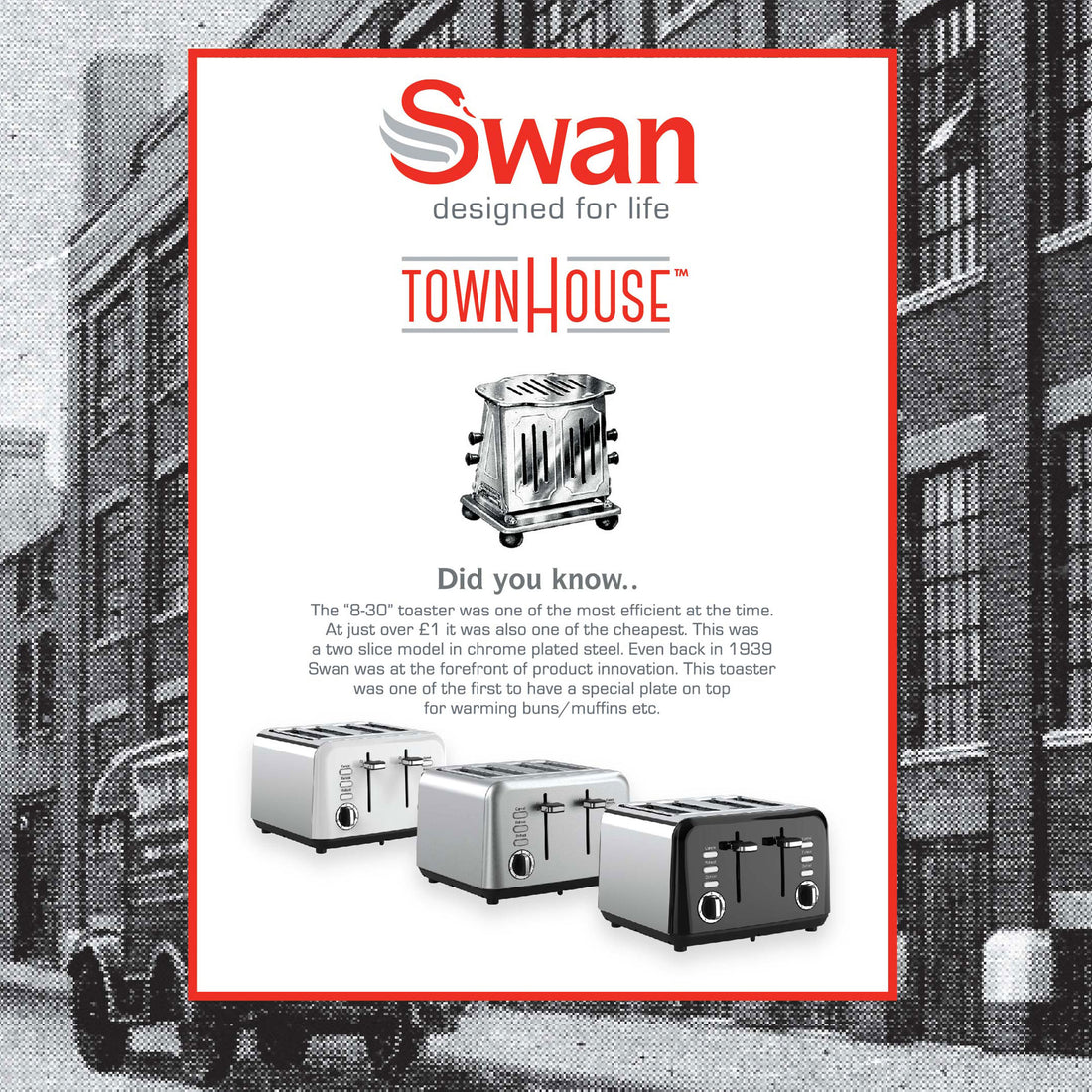 Swan Townhouse Stainless Steel Black 4 Slice Toaster