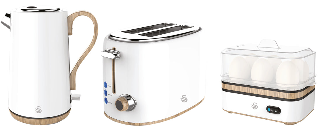 White Cordless Kettle & 2 Slice Toaster & Egg Boiler Breakfast Pack