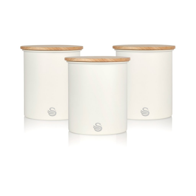 Swan 3 Piece Canister Set with Bamboo Lids - White