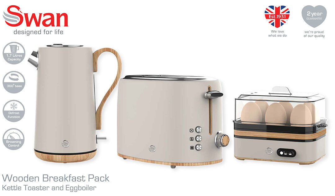 Mist Grey Cordless Kettle & 2 Slice Toaster & Egg Boiler Breakfast Pack