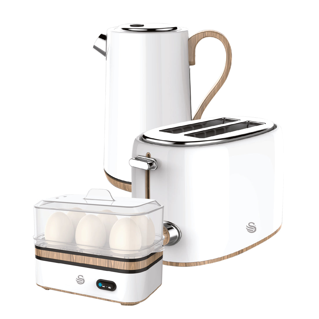 White Cordless Kettle & 2 Slice Toaster & Egg Boiler Breakfast Pack
